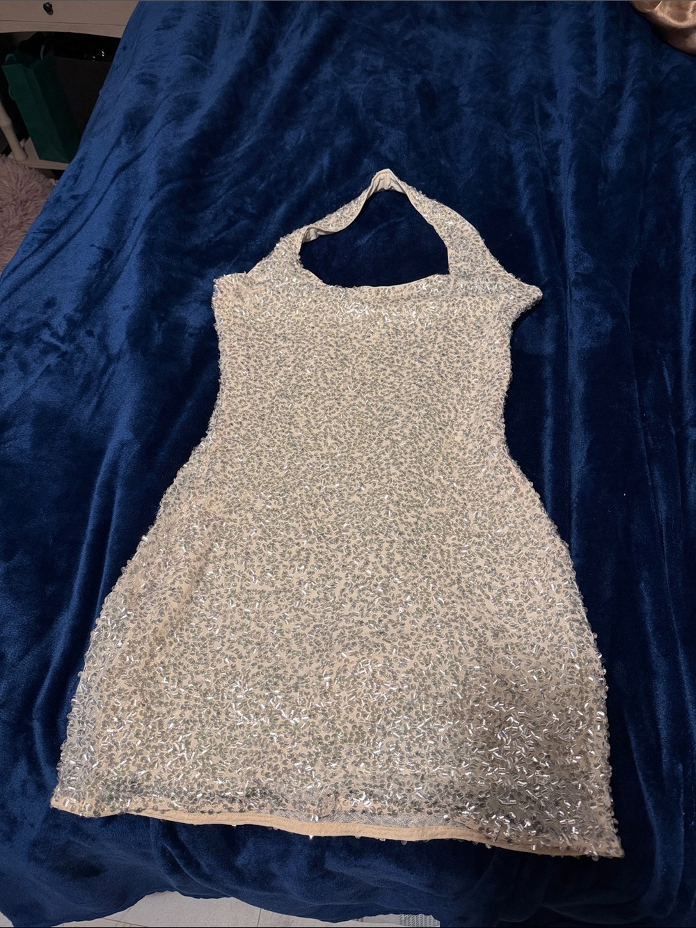 PLT Sequin Halter Dress in Champagne